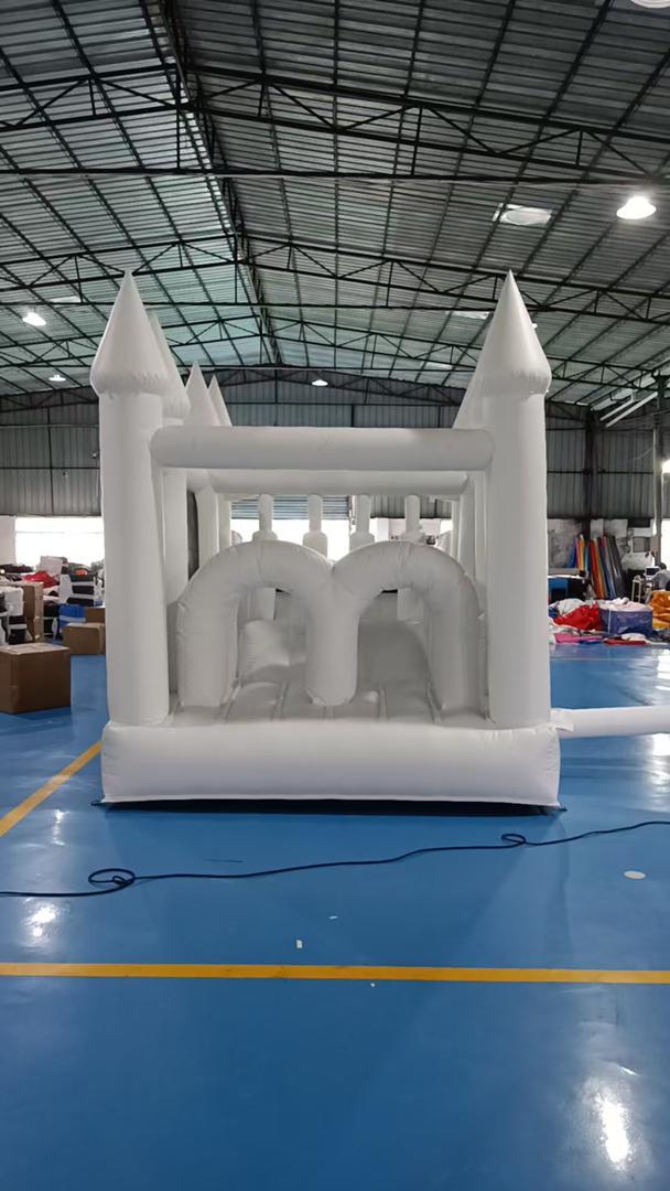 Aura's White Inflatable Obstacle Course With Ballpit/Waterslide