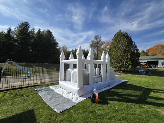 Aura's White Inflatable Obstacle Course With Ballpit/Waterslide
