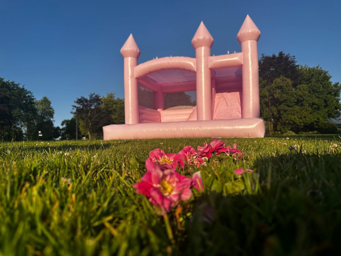 Large pink castle toy by My Store, featuring towers and a detailed castle structure for imaginative play.