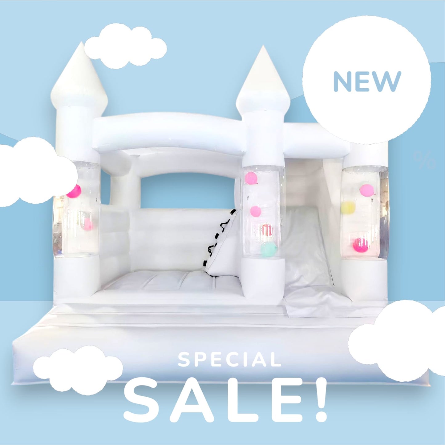 Aura's White Balloon Pillar Castle With Slide