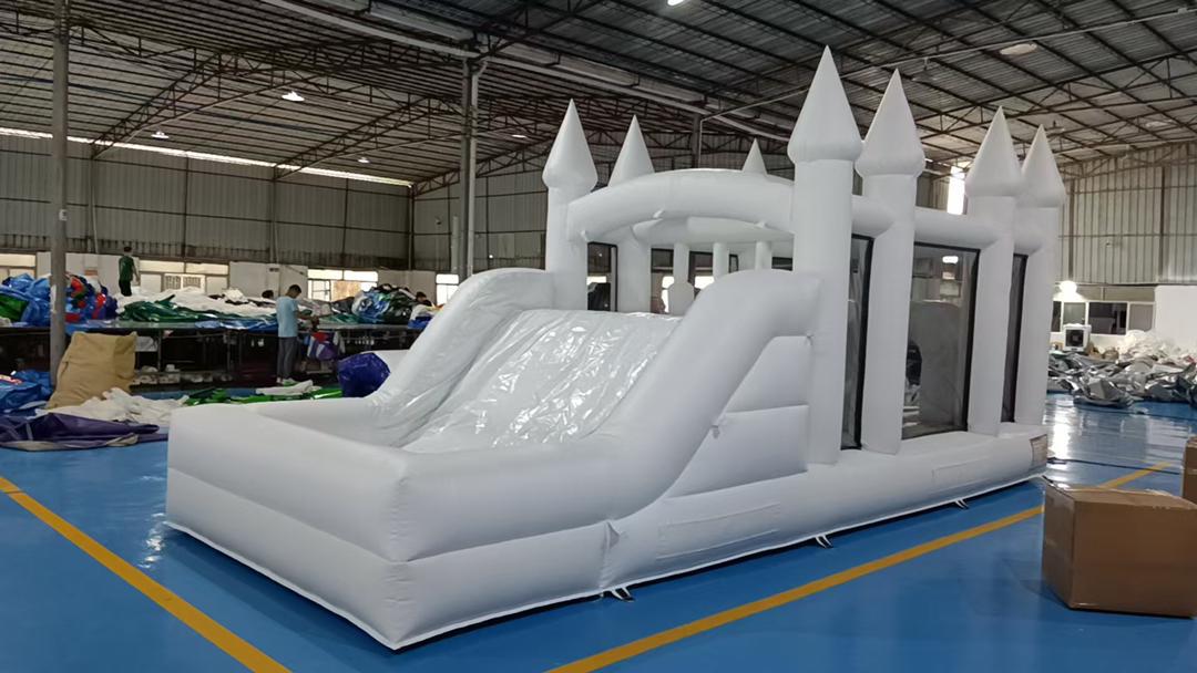 Aura's White Inflatable Obstacle Course With Ballpit/Waterslide