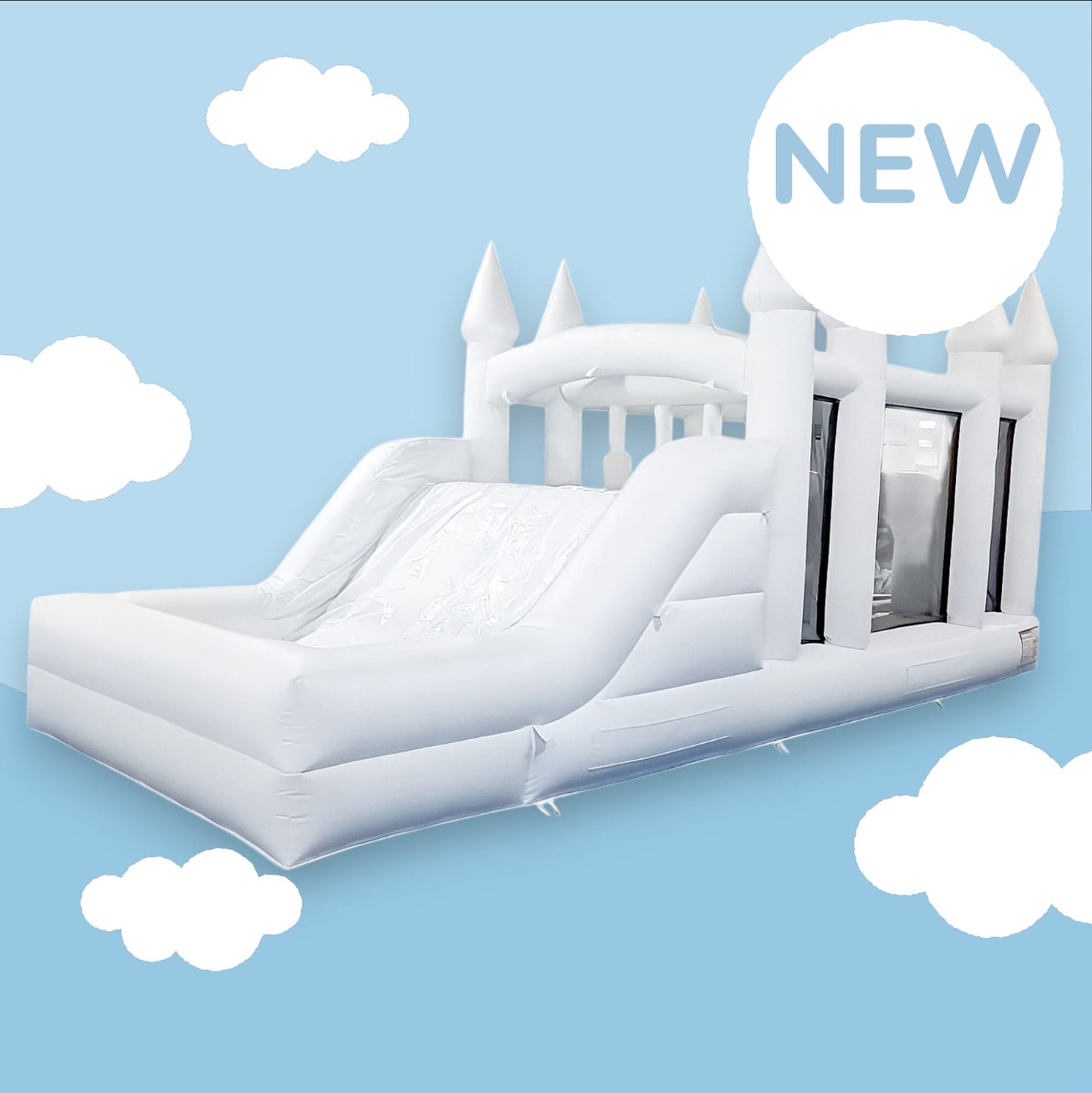 Aura's White Inflatable Obstacle Course With Ballpit/Waterslide