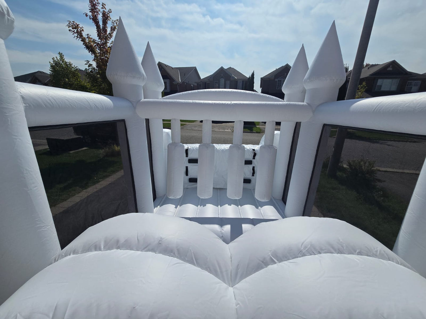 Aura's White Inflatable Obstacle Course With Ballpit/Waterslide
