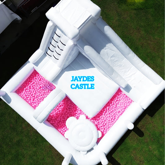 Colorful Ballpit Funanza Bounce House by Aura Luxury Rental Ltd with vibrant inflatable design and playful ball pit area.