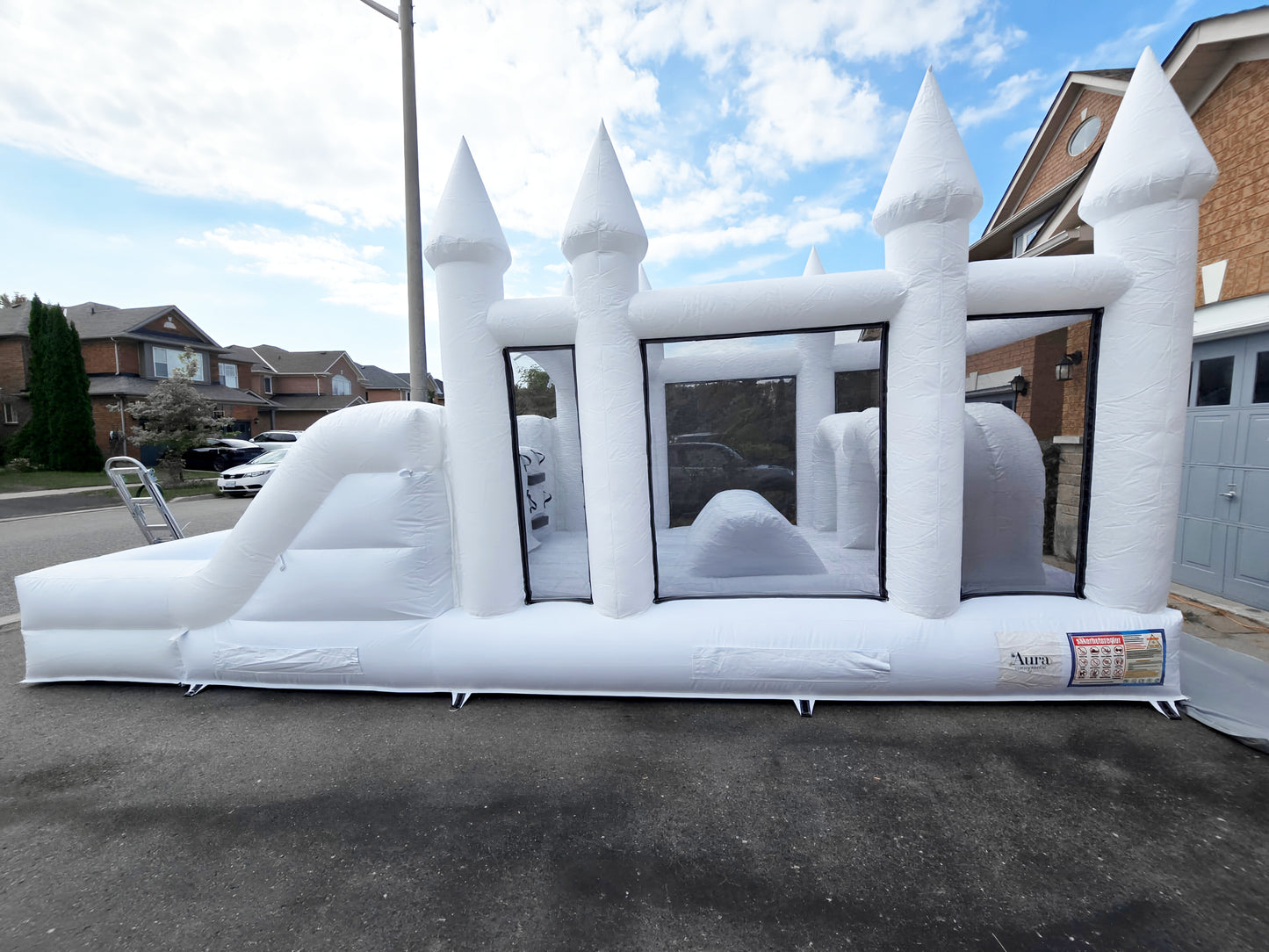 Aura's White Inflatable Obstacle Course With Ballpit/Waterslide